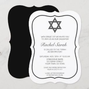 Invitation Bat mitzvah noir blanc minimaliste moderne