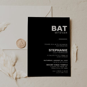 Invitation Bat mitzvah noir minimaliste élégant