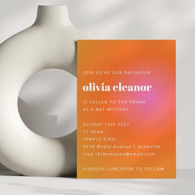 Invitation Bat mitzvah officiel rétro orange rose (Créateur téléchargé)