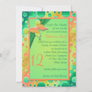 Invitation Bat mitzvah Orange, Green Polka Dot