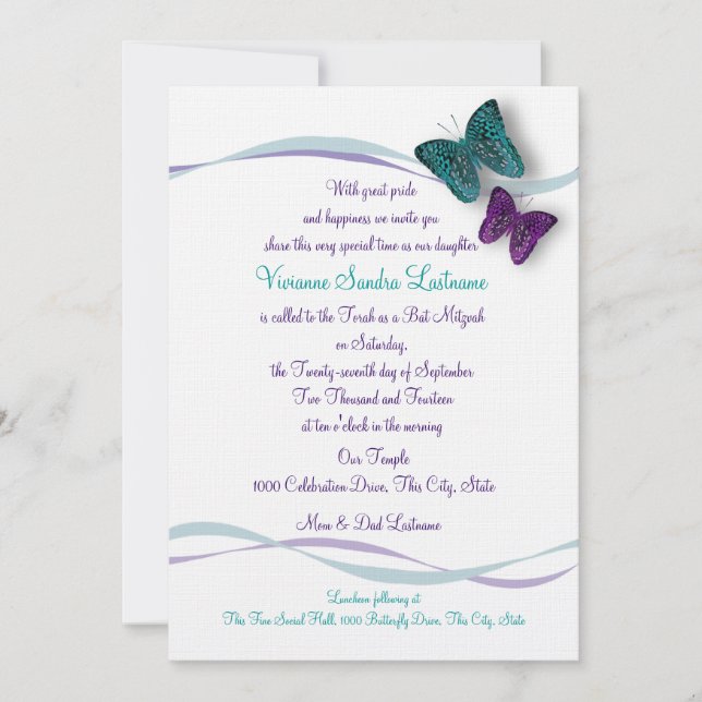 Invitation Bat mitzvah papillon (Devant)