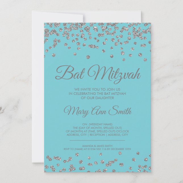Invitation Bat mitzvah Parties scintillant Argent Confetti Ro (Devant)