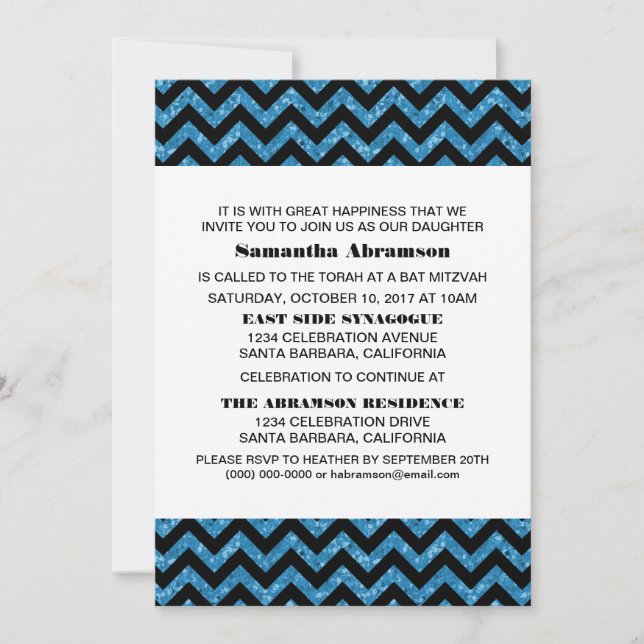 Invitation Bat mitzvah Parties scintillant Blue Ch (Devant)