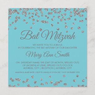 Invitation Bat mitzvah Parties scintillant d'argent Bleu d'oe