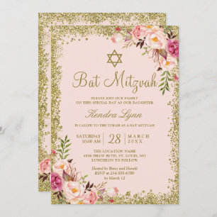 Invitation Bat mitzvah   Parties scintillant d'or rose pâle F