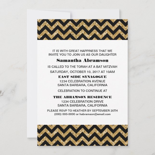 Invitation Bat mitzvah Parties scintillant Gold Ch (Devant)