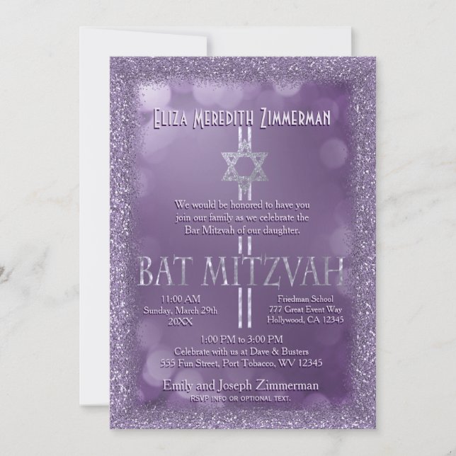 Invitation Bat mitzvah | Parties scintillant violette (Devant)