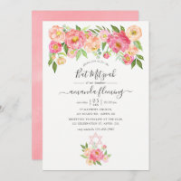 Bat mitzvah Pastel Pink Watercolor Peonies