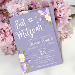 Invitation Bat mitzvah Pastel Purple Floral Blanc Script<br><div class="desc">Pastel Purple Floral Blanc Script Bat mitzvah Invitation</div>