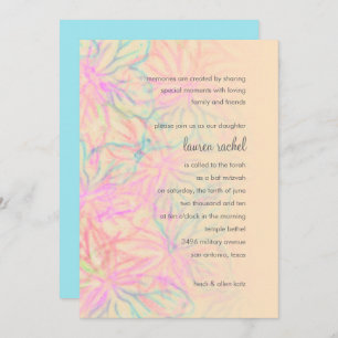 Invitation Bat mitzvah Peach Turquoise Rose