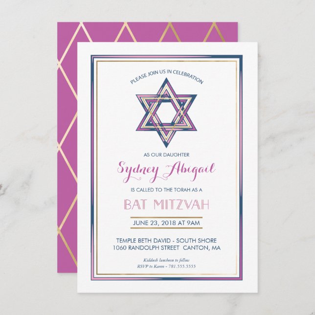 Invitation bat mitzvah - Personnaliser, Or, Modern (Devant / Derrière)