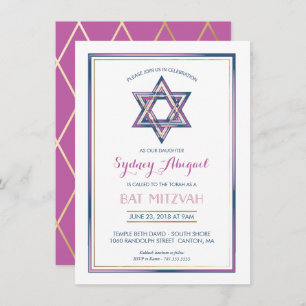Invitation Bat mitzvah - Personnaliser, Or, Modern