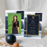 Invitation Bat mitzvah photo bleu doré Abstrait<br><div class="desc">Découvrez l'exquise fusion du design abstrait et de la signification culturelle dans cette Abstraite Blue Gilded Photo Bar Mitzvah Foil Invitation. Avec un design artistique complexe et inspiré par la beauté du patrimoine judaïque, cette invitation préparera le terrain pour une célébration inoubliable qui mêle le meilleur de l'ancien et du...</div>