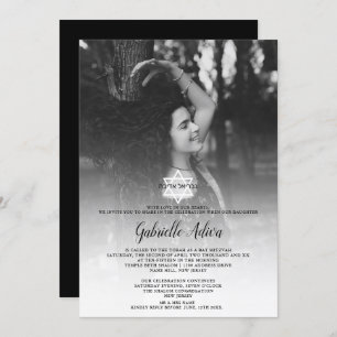 Invitation Bat mitzvah photo de nom hébreu chicstar simple