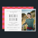 Invitation Bat mitzvah photo Retro Pink and Red Checkerboard<br><div class="desc">Invitation du Bat mitzvah photo Retro Pink and Red Checkerboard</div>