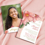 Invitation Bat mitzvah Pink Gold Elegant Floral Photo<br><div class="desc">Une Invitation Personnelle Florale Bat mitzvah. Grandes fleurs botaniques roses. Les informations sont facilement changées en vos propres informations personnalisées avec l'image pouvant être changée pour votre propre photo.</div>