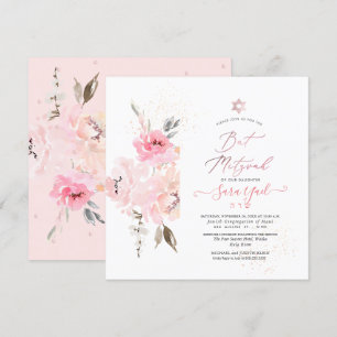 Invitation Bat mitzvah PixDezines Aquarelle Blush Peonies