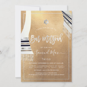 Invitation Bat mitzvah PixDezines Faux Gold+Platinum Talitz