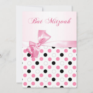 Invitation Bat mitzvah pois noir, rose et blanc