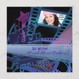 Invitation Bat mitzvah Purple Photo Hollywood Star
