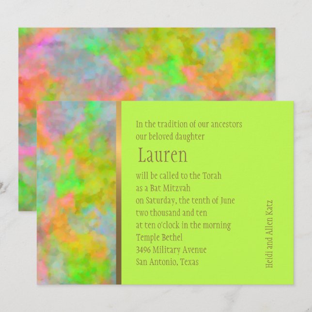 Invitation Bat mitzvah Résumé Design en Lime Green (Devant / Derrière)