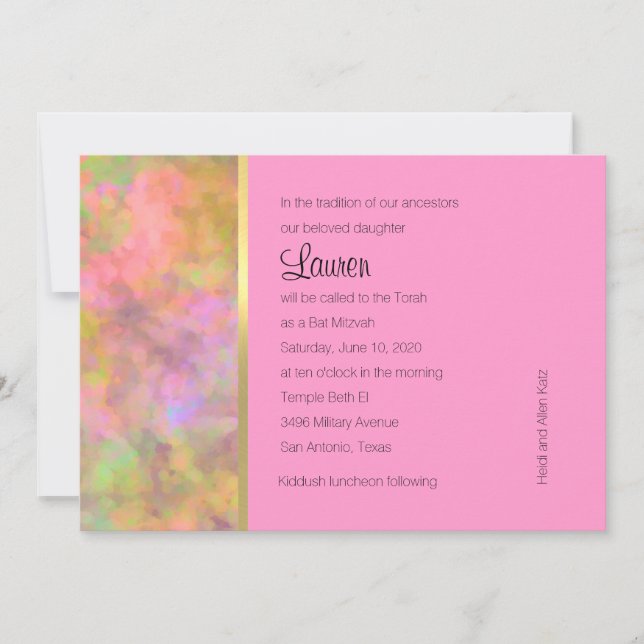 Invitation Bat mitzvah Résumé Design en rose (Devant)