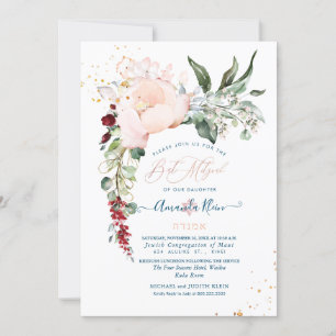 Invitation Bat mitzvah Rose de l'aquarelle PixDezines Delicat