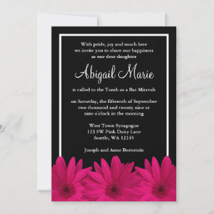 Invitation Bat mitzvah rose et noir Gerbera Daisy