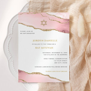 Invitation Bat mitzvah, rose et or Parties scintillant Agate 