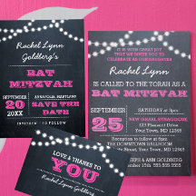 Invitation Bat mitzvah rose foncé