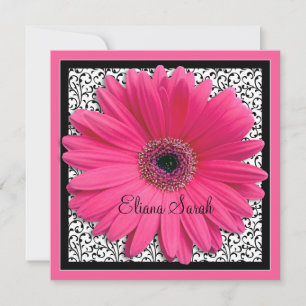 Invitation Bat mitzvah rose Gerbera Daisy