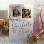 Invitation Bat mitzvah rose Heather Mauve<br><div class="desc">Invitation Bat mitzvah style Scrapbook avec un arrière - plan rose poussiéreux. Des photos carrés mignonnes avec du scrapbook de loterie et une étoile de David artwork sur du papier recouvert est un beau look vintage pour votre fête d'anniversaire. Les légendes photo peuvent être changées en n'importe quelle belle formulation...</div>