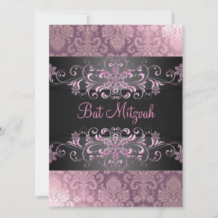 Invitation Bat mitzvah rose neige et Damask Anniversaire Invi
