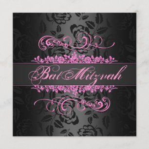 Invitation Bat mitzvah rose/noir Rose tourbillon Anniversaire