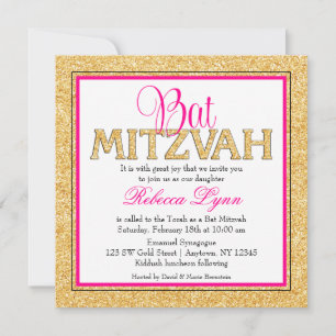 Invitation Bat mitzvah rose or Glam Faux Parties scintillant