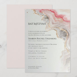 Invitation Bat Mitzvah  Rose Poussiéreuse Moderne Agate Marbr