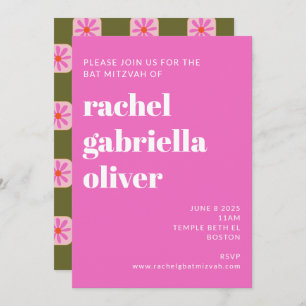 Invitation Bat mitzvah rose rose vert Fleur de tableau de con