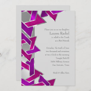 Invitation Bat mitzvah rose violet étoile de David sur n'impo