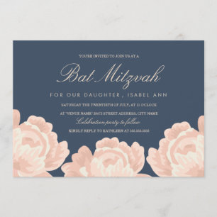 Invitation Bat mitzvah Roses rose pâle