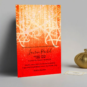 Invitation Bat mitzvah Rouge Orange or brillants