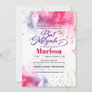 Invitation Bat mitzvah Script Watercolor Parties scintillant