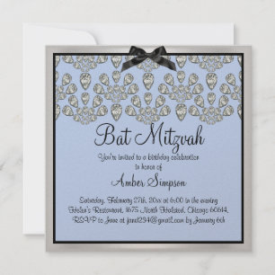 Invitation Bat mitzvah Silver/Blue Forever Diamond