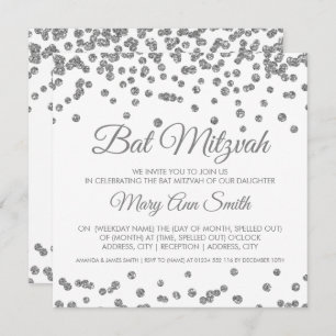 Invitation Bat mitzvah Silver Faux Parties scintillant Confet