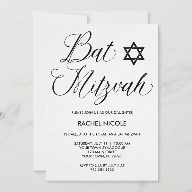 Invitation Bat mitzvah simple de typographie moderne Invitati (Devant)
