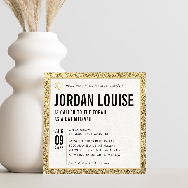Invitation BAT MITZVAH simple moderne chic parties scintillan (Créateur téléchargé)