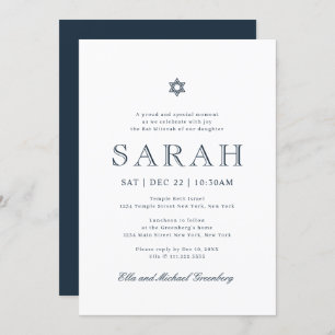 Invitation Bat mitzvah Simple moderne étoile de David