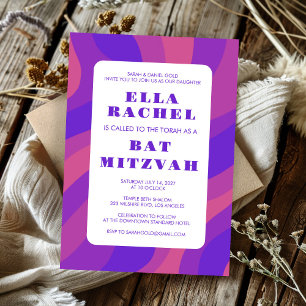 Invitation Bat mitzvah Super à barres  pourpre personnalisé