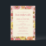 Invitation Bat mitzvah Super retro Boho rose jaune<br><div class="desc">Retro Boho rose jaune Floral Super Bat mitzvah Invitation</div>