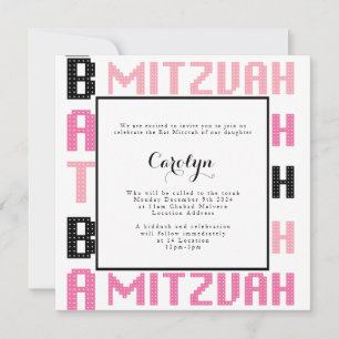 Invitation bat mitzvah sur le thème rose et noir