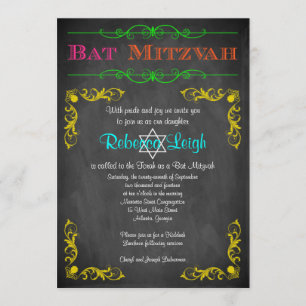 Invitation Bat mitzvah  Tableau noir de néon